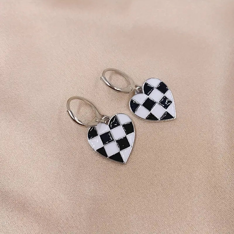 Checkered Heart Earrings